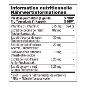 Information nutritionnelle du produit Vinali