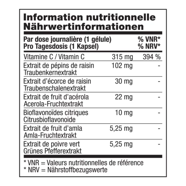 Information nutritionnelle du produit Vinali