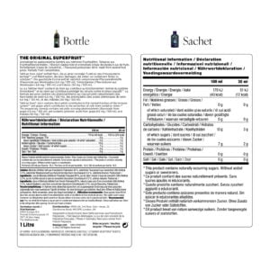 Étiquettes de Tahitian Noni Original en bouteille et en sachet : valeurs nutritionnelles, ingrédients et conseils d’utilisation