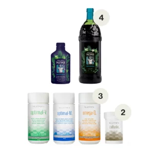 12-Week Advanced Pack 4 with 4 bottles of 1L Tahitian Noni® Original, 3 Nutrifii™ Omega-Q, Nutrifii™ Optimal-M, Nutrifii™ Optimal-V, 2 Nutrifii™ Culturiix and Tahitian Noni® Original sachets