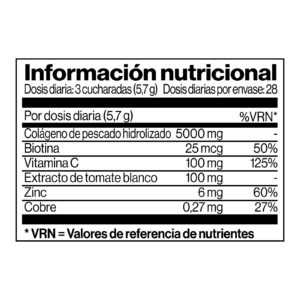 Información nutricional del producto EverGlow