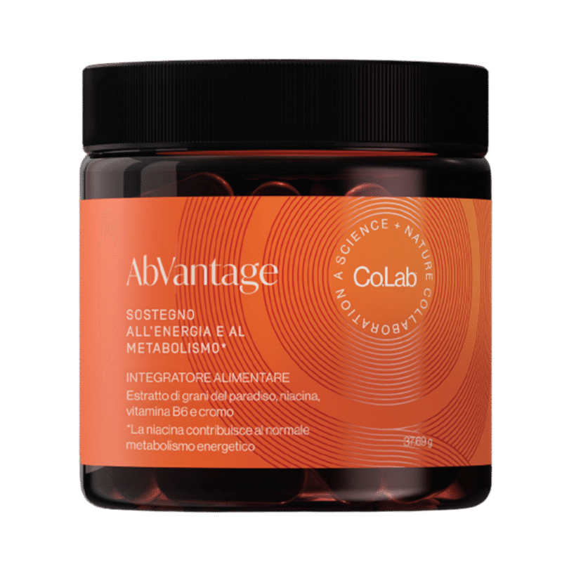 Flacone dell’integratore alimentare AbVantage su sfondo trasparente – supporto del metabolismo e dell’energia