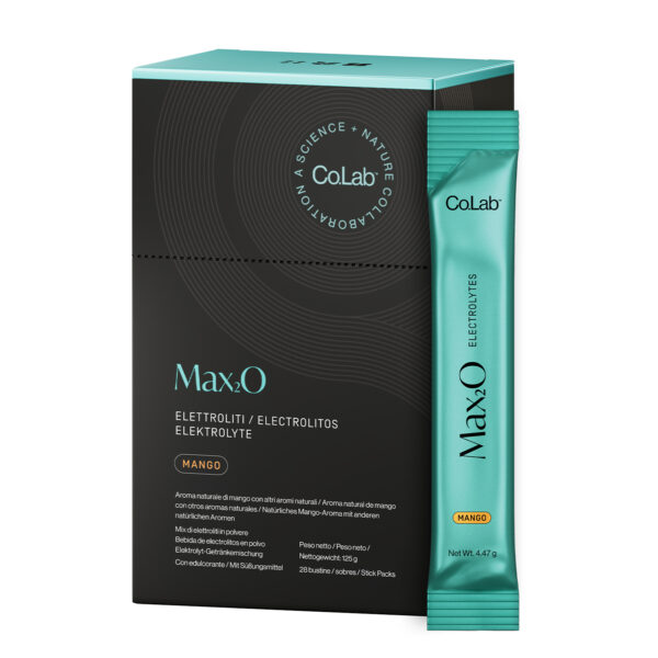 Max₂O della linea CoLab – Confezione da 28 bustine di elettroliti essenziali