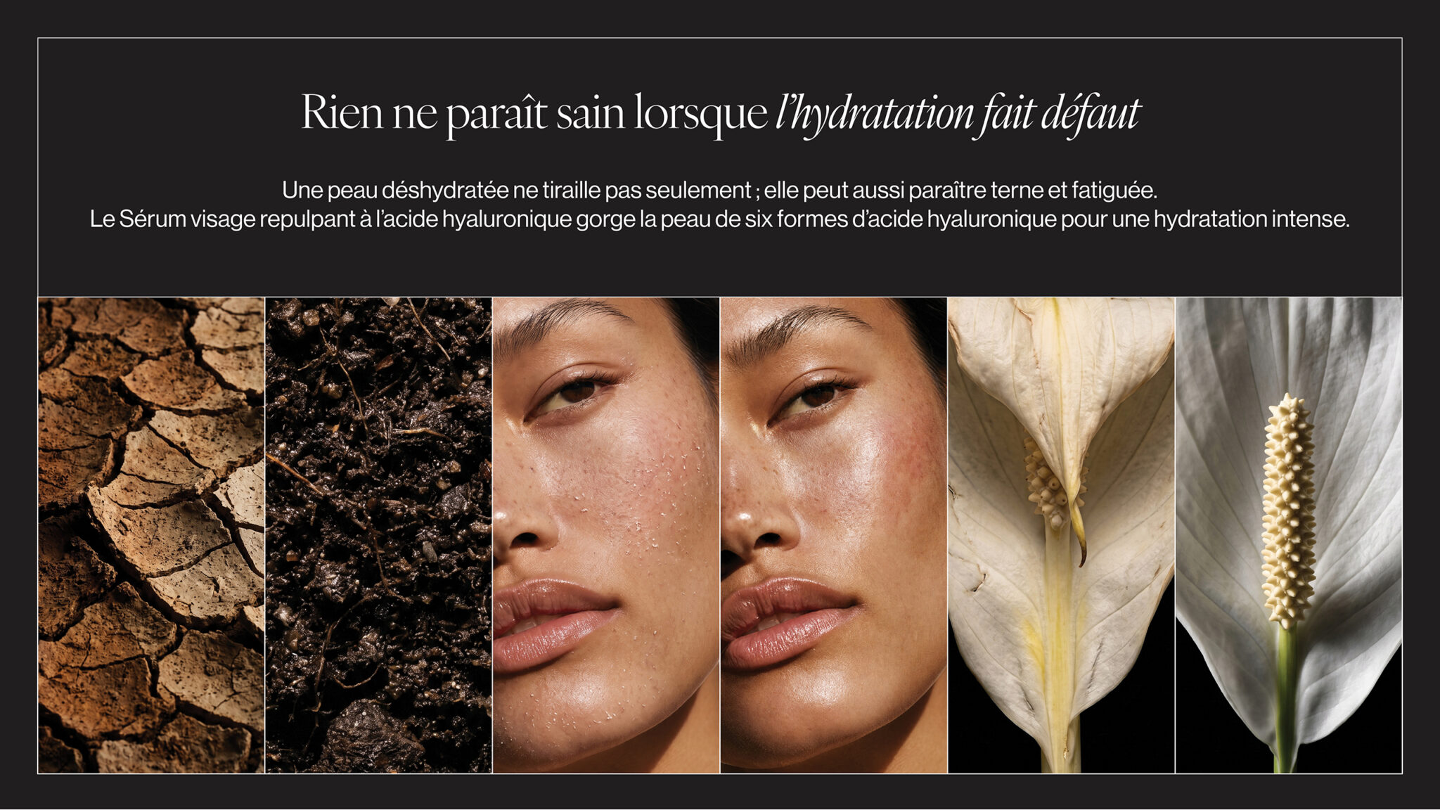Comparaison d’une peau déshydratée et hydratée avec le sérum visage Co.Lab™ à l’acide hyaluronique