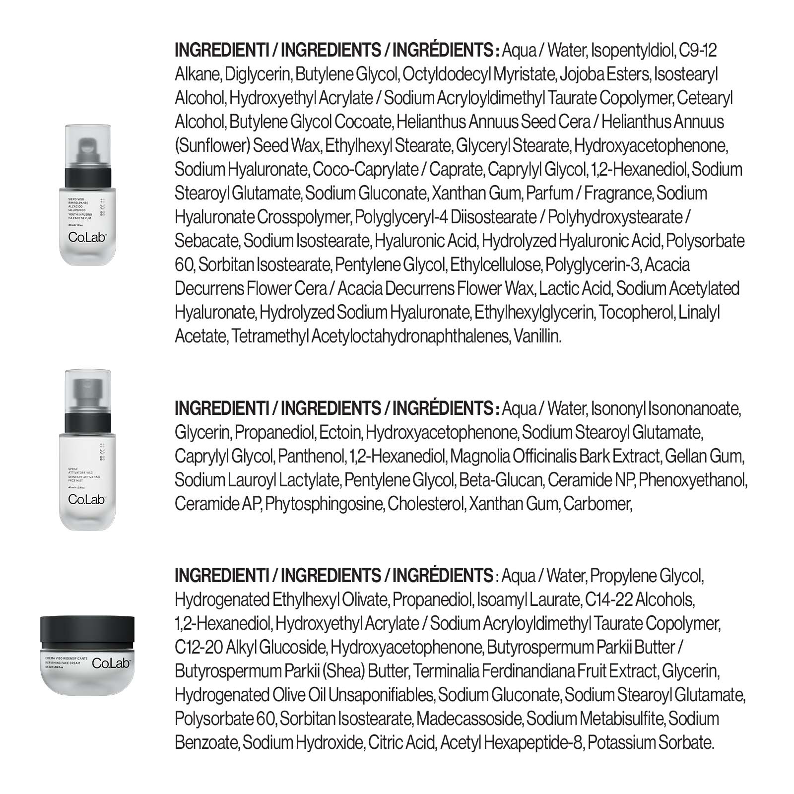 ingrédients du trio rituel revitalisant rajeunissant