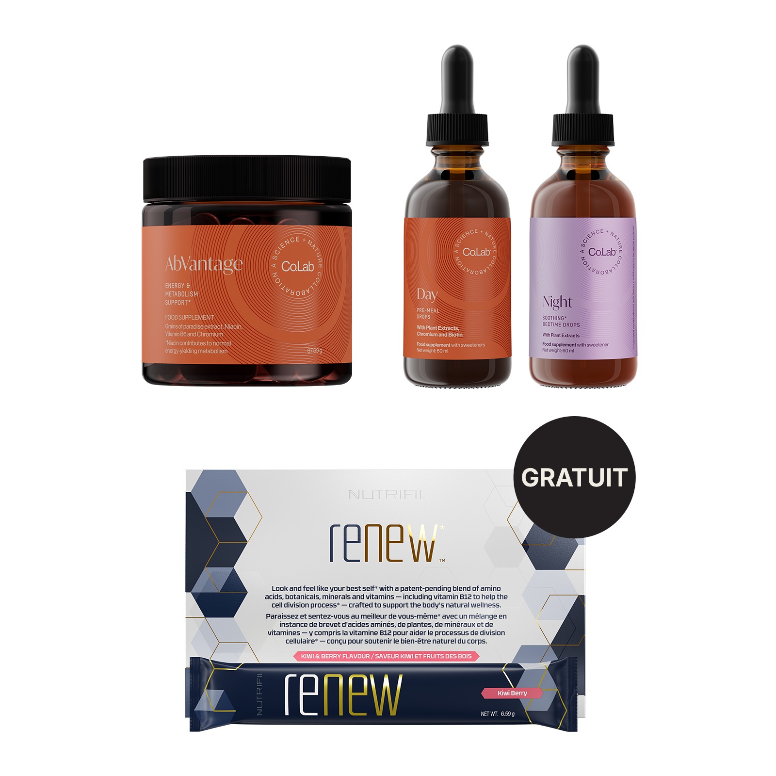 Pack Co.Lab AbVantage et Gouttes Jour et Nuit, avec une boîte de Nutrifii Renew GRATUITE