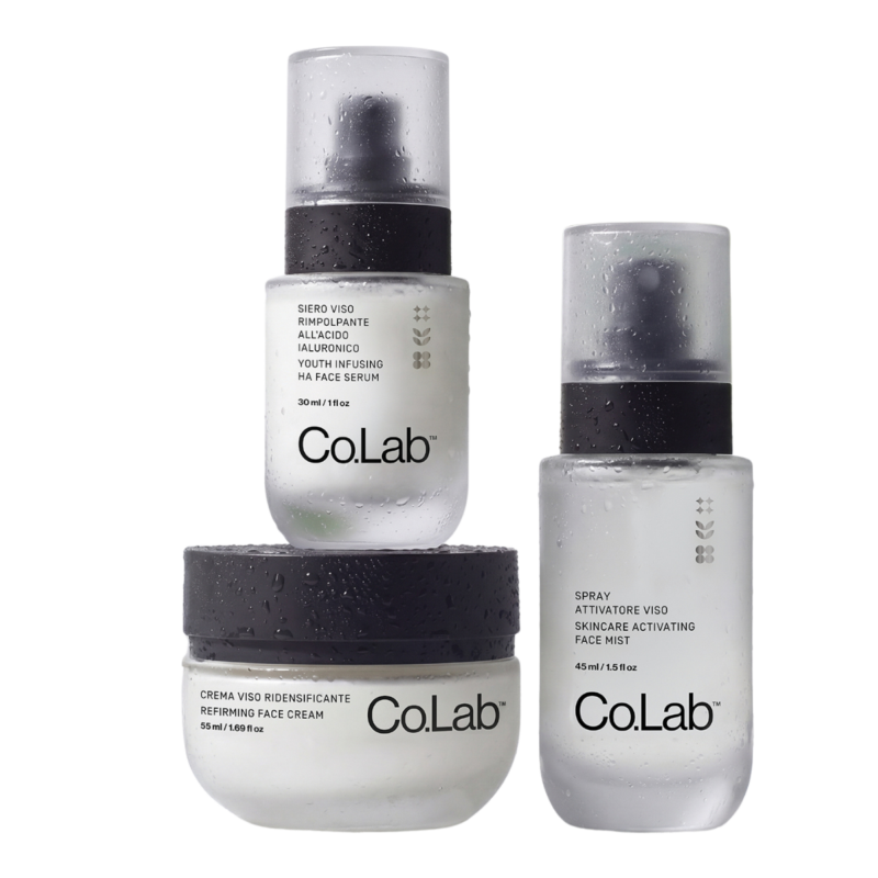 Trio de soins visage Co.Lab™ : sérum à l’acide hyaluronique, brume activatrice et crème raffermissante